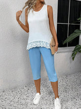 EMERY ROSE Women's Summer Lace Patchwork Sleeveless Vest And Solid Color Pants Set